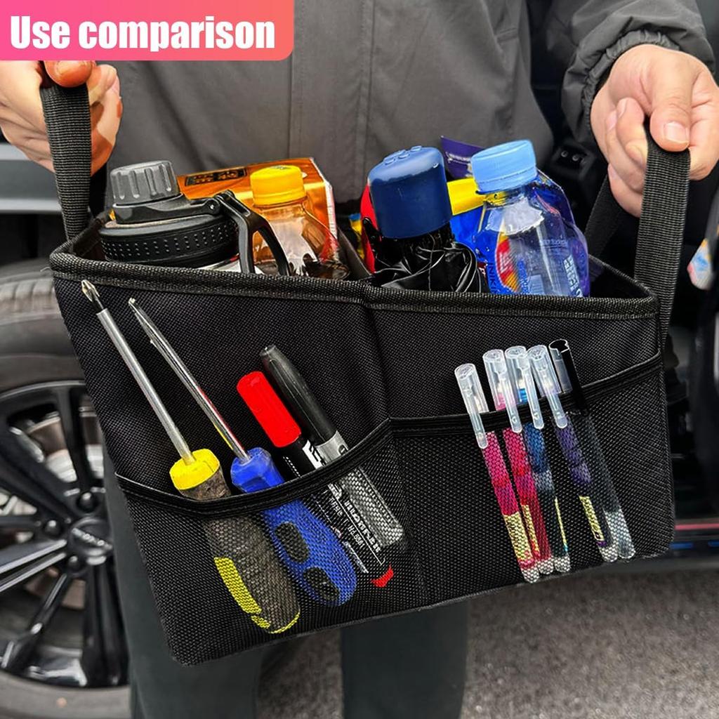 Car Seat Organizer, Collapsible Trunk Organizer with Detachable Divider, Handles and Multiple Pockets, Backseat Car Storage, Passenger Seat Organizer