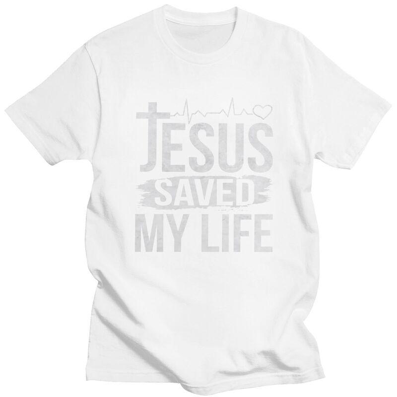 Individuelles Jesus hat mein Leben gerettet T-Shirt für Herren Reines Baumwoll-T-Shirt Freizeit-T-Shirts Christliche Religion Christlicher Glaube T-Shirt Slim Fit
