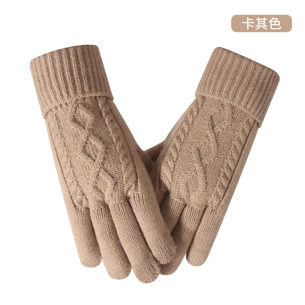 Warm knitted gloves women's winter cycling office simple cold-proof double-layer touch screen gloves