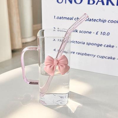 Ledový kávový šálek Nespresso se slámou Roztomilý skleněný hrnek s mašlí Skleněný hrnek na letní nápoje Sklenička na vodu s uchem Domácí nápoj