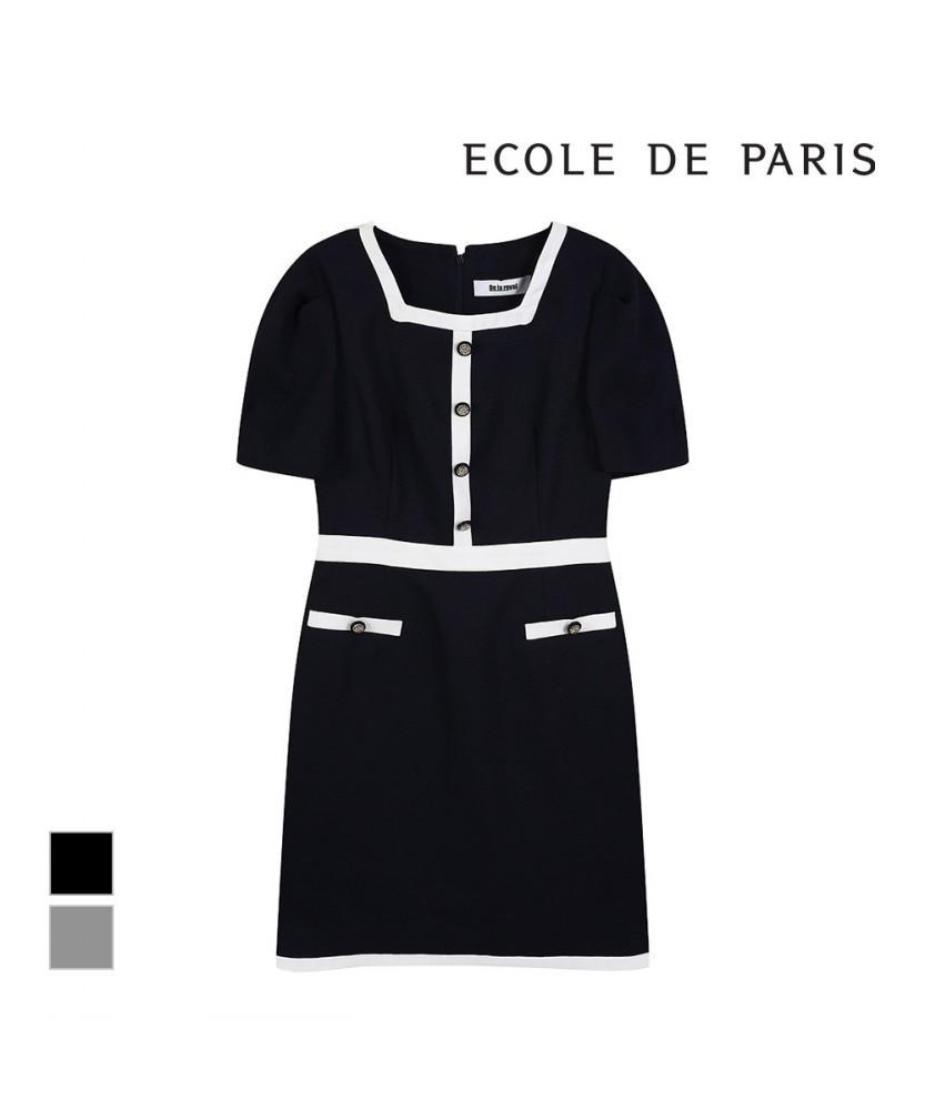 ECOLEDEPARIS Square Neck Contrast Dress_Rb34Woam14Z