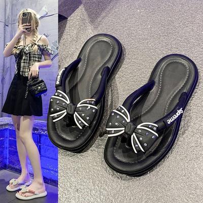 Cute One-pedal Flip-flops Woman 2025 Summer and Autumn New Fashionable Versatile Non-slip Seaside Bow Slippers Outer Wear