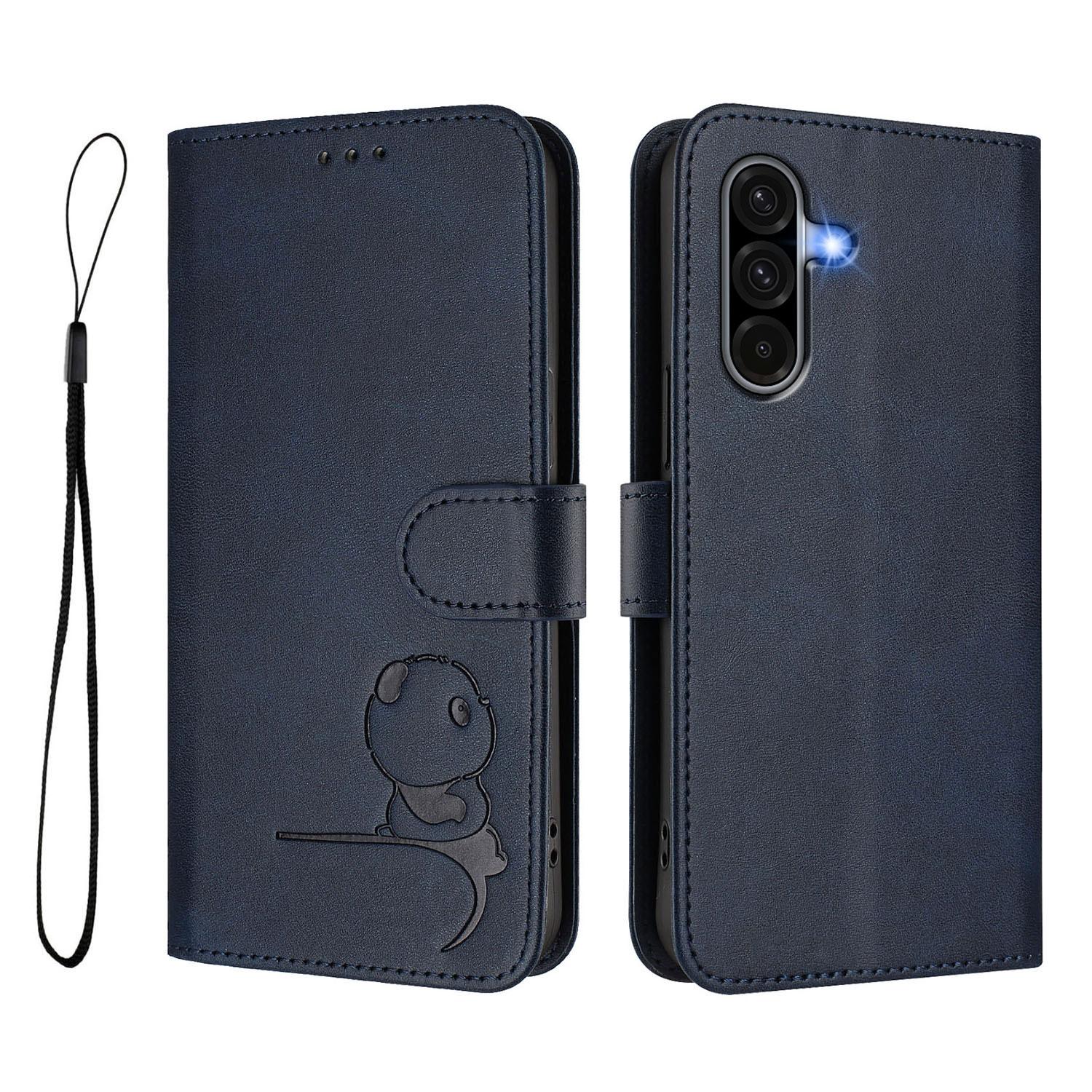 

For Samsung Galaxy A36 5G/Galaxy A56 5G Case Panda Imprint RFID Blocking Wallet Leather Phone Cover with Wrist Strap D