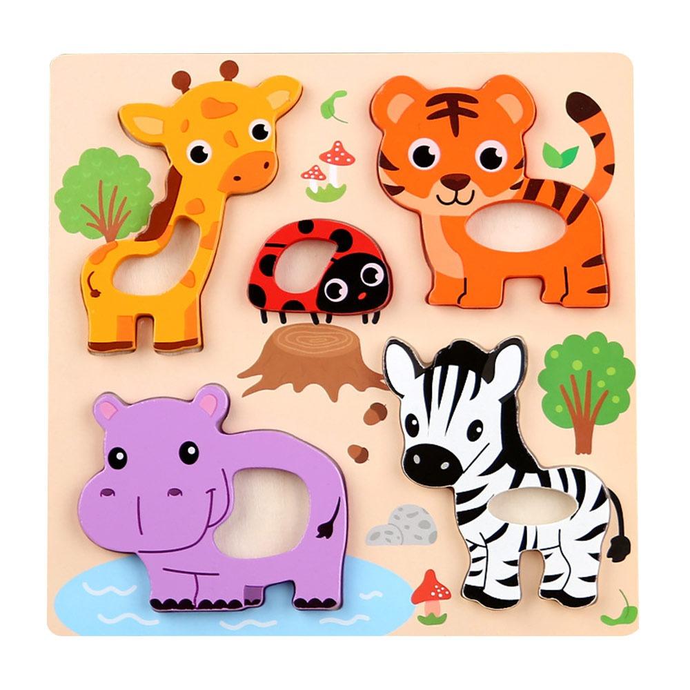 3D Wooden Puzzles Safe Cute Animal Series Animals Cognitive Jigsaw Puzzle Portable Cartoon Animals Puzzles