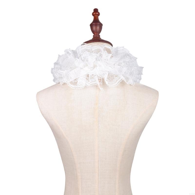 Y3NE Kruset blondejabotkrage med flere lag for maskeradefest, sceneopptredener, viktoriansk stil, kostymekrage