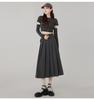Gray Korean-Style High-Waisted Pleated Midi Skirt for Petite Women: Spring/Autumn A-Line Umbrella Design