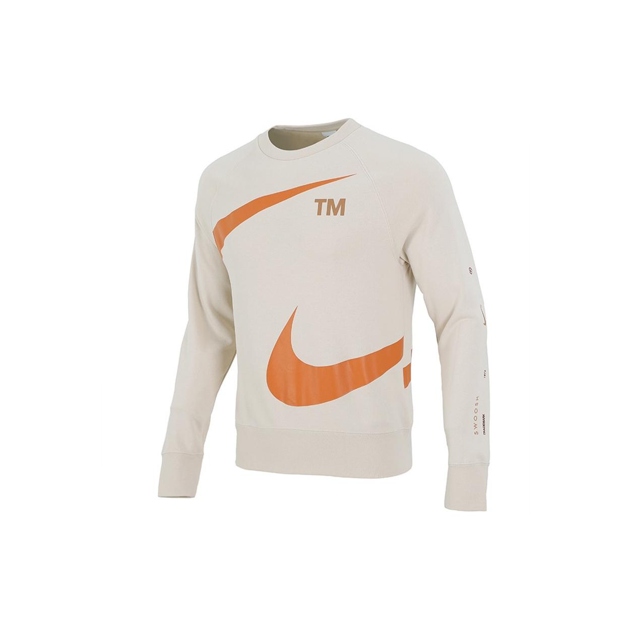 Men s Nike Swoosh Ft Crew Large Logo Printing Knit Round Neck Pullover Khaki DD6097-219 XL