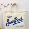 Bolso nuevo, bolso de hombro grande para la playa de estilo europeo y americano, bolso tote de mezclilla estampado con flecos hecho a mano.