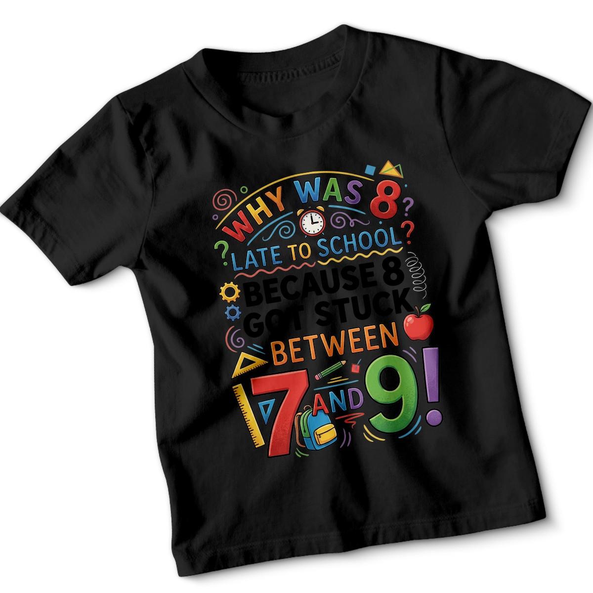 Why Was 8 Late To School Math Puns Education Humor Kids T-Shirt Funny Tee#1 100