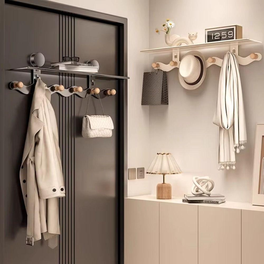 

No-Punch Bathroom Towel Rack Wall Mounted Shower Hangers Wall Storage Rack for Kitchen white 5 hooks