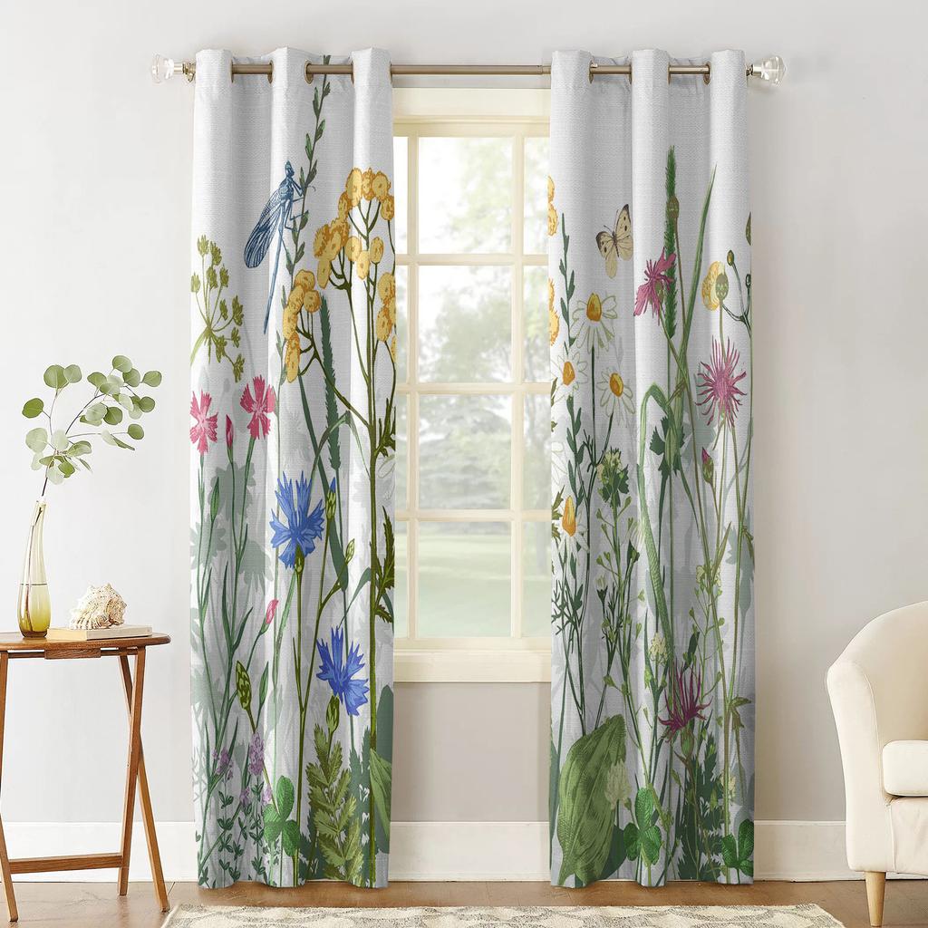 Blumen Schmetterling Libelle Fenstervorhänge Heimdeko Wohnzimmer Küche Vorhänge Paneelvorhänge für Schlafzimmer