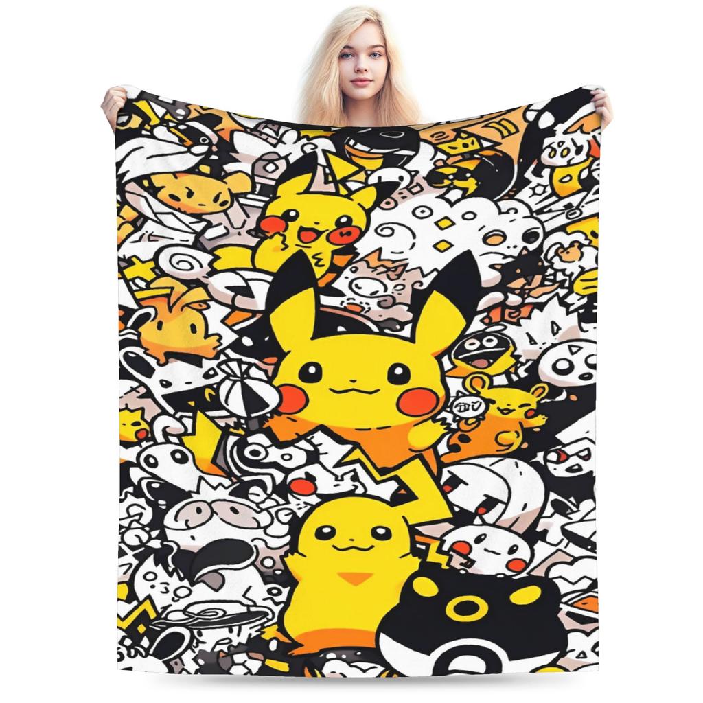 Japanischer Anime Pikachu Einfache Super Warme Decke Pokemon Plüsch Überwurfdecke Neuheit Sofa Stuhl Flanell Bettdecke Bettbezug