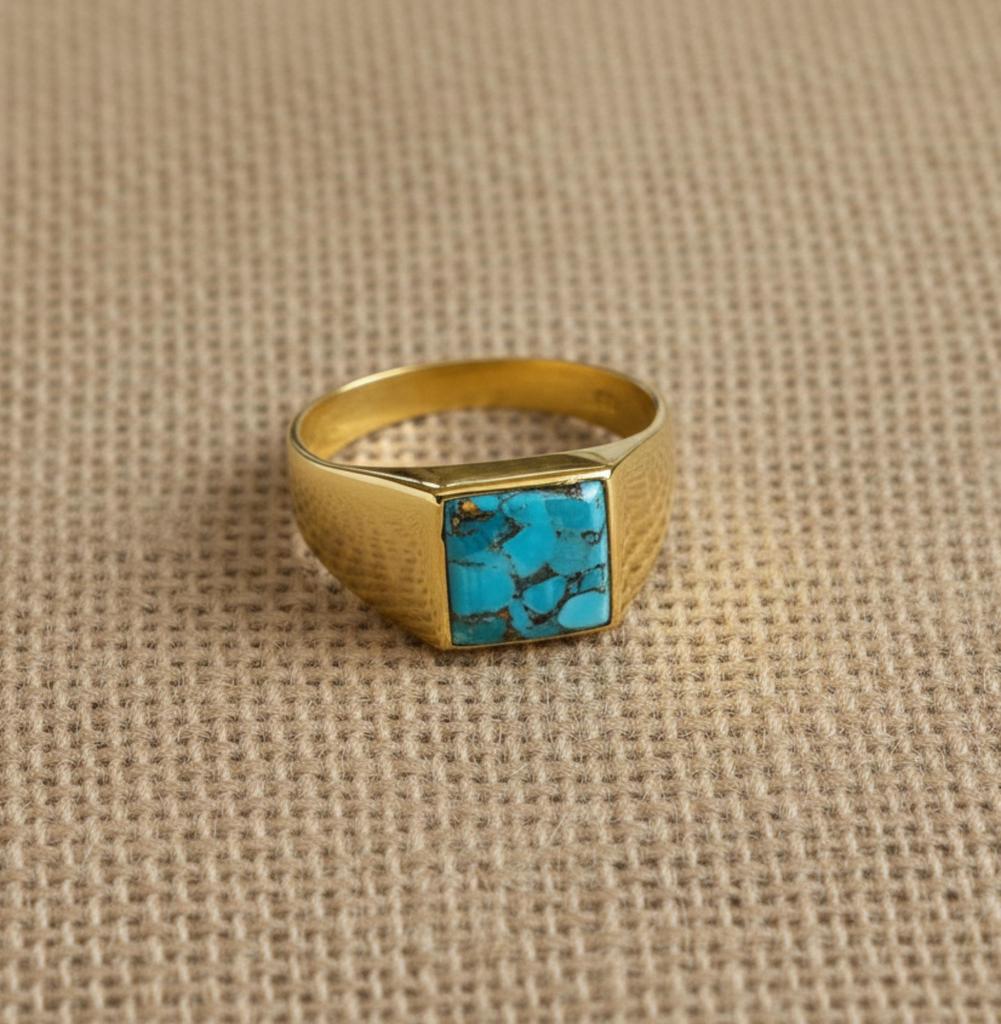Blue Copper Turquoise Ring, 925 Sterling Silver Ring, Turquoise Signet Ring, Pure Copper Ring, Handmade Unisex Jewelry