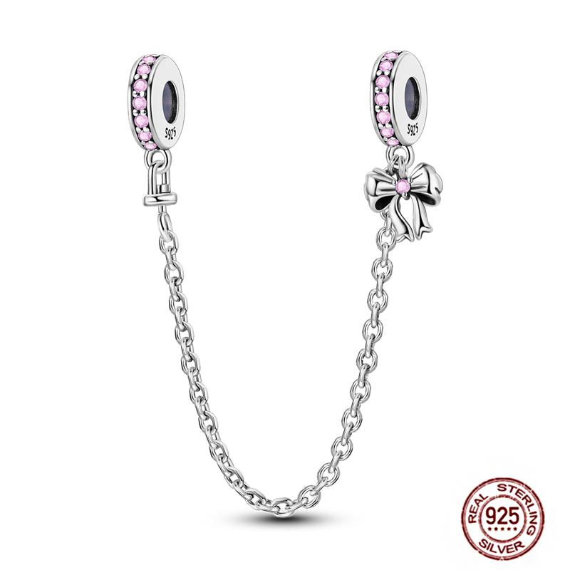 Star Moon Slide Safety Chains Charms 925 Sterling copper Heart Evil eyes Silicone Spacer Beads Fit Original Bracelet DIY Zircon
