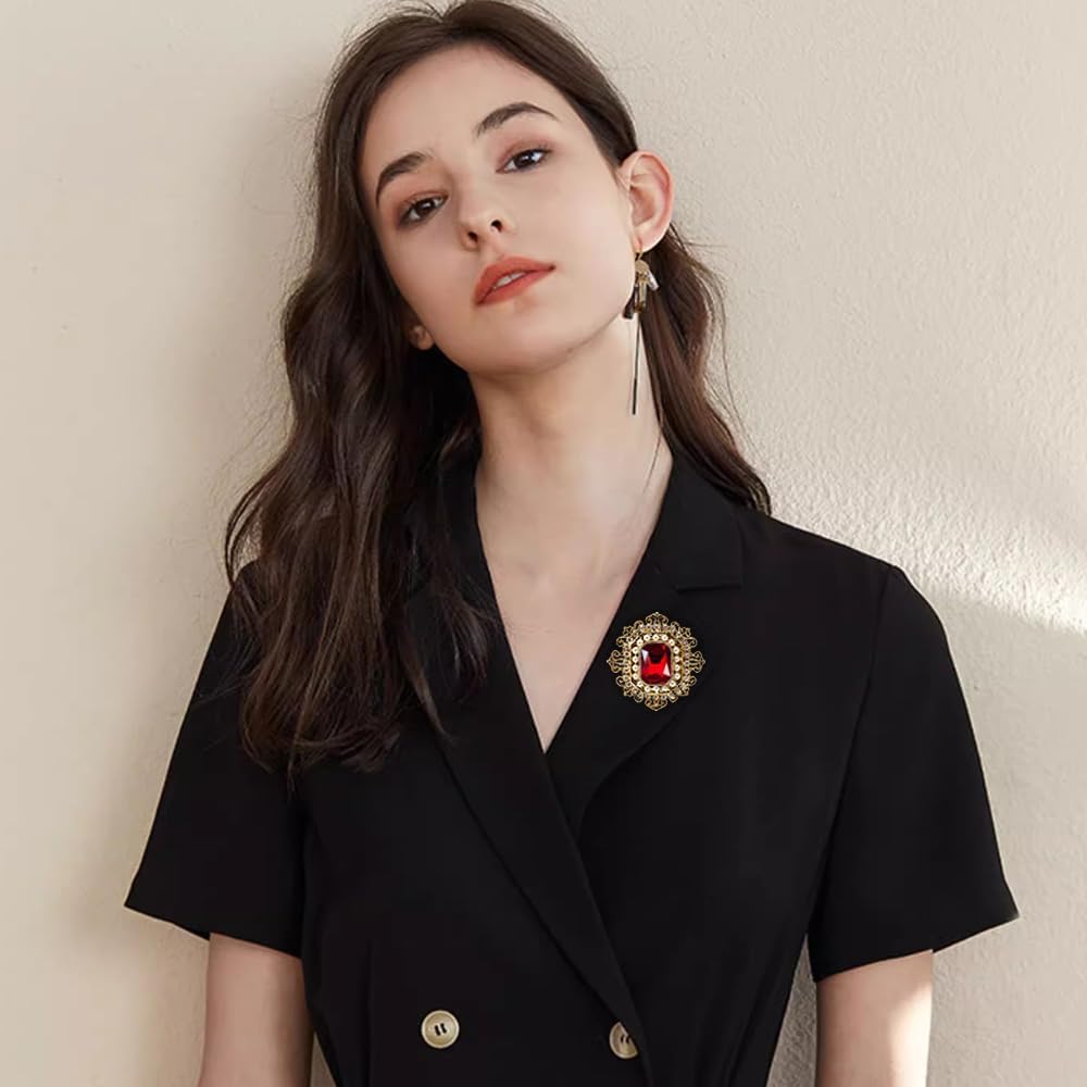 Vintage Rhinestone Brooch for Women Girls Baroque Rectangle Crystal Simulation Pearl Corsage Wedding Gift