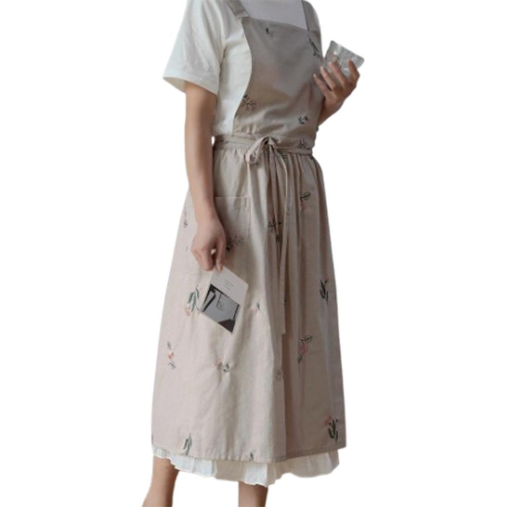 Embroidered Kitchen Cooking Apron X-Back Household Work Apron  Restaurant Use