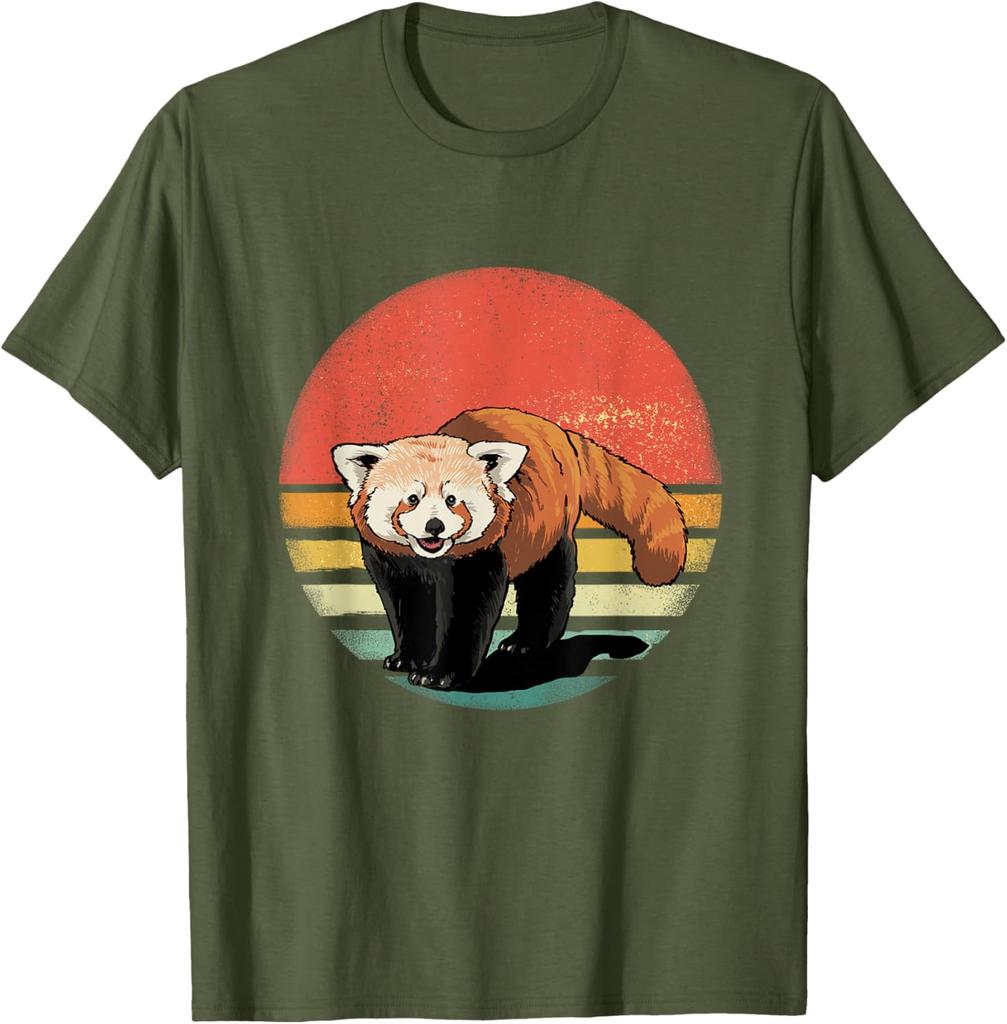 Retro Red Panda Sunset Vintage Animal Lover Graphic Tee Shirt Casual Unisex
