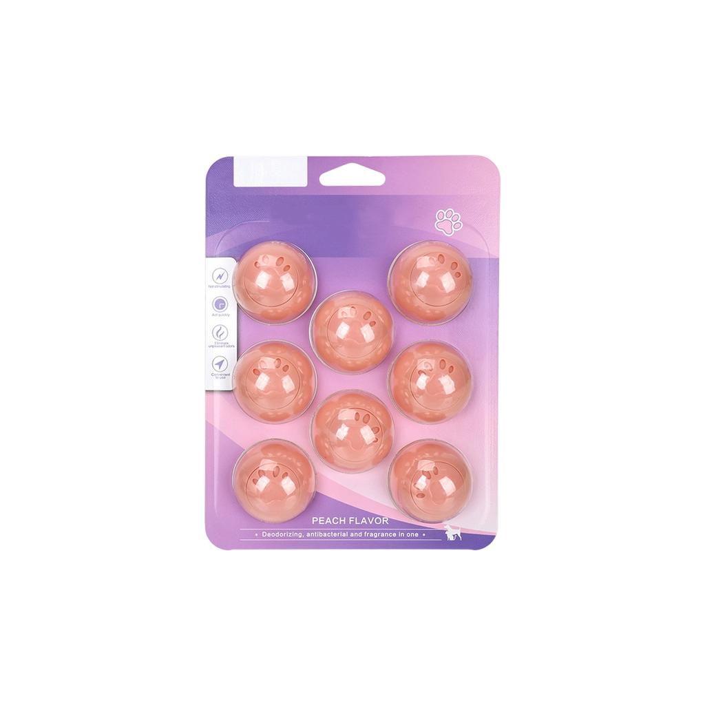 Conjunto de Bolas para Pet de 1ml (Pacote com 8) - Eliminador de Odores Desodorizante Para Cães e Gatos, Aroma Duradouro de Limão/Pêssego Para Camas de Animais, Caixas,