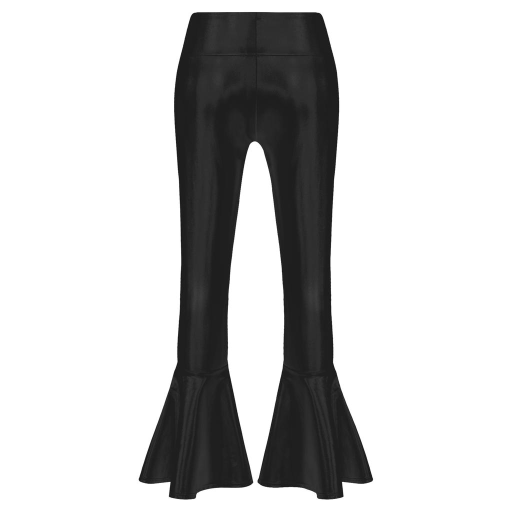 Girls Performance Pants Elastic Waistband Bronzing Cloth High Waist Design Ruffle Hem Bell Bottom