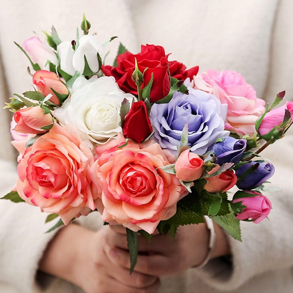 

Multicolor Artificial Flower Silk Petal Bridal Bouquet NEW Faux Rose Branch Gift молоко, білий колір