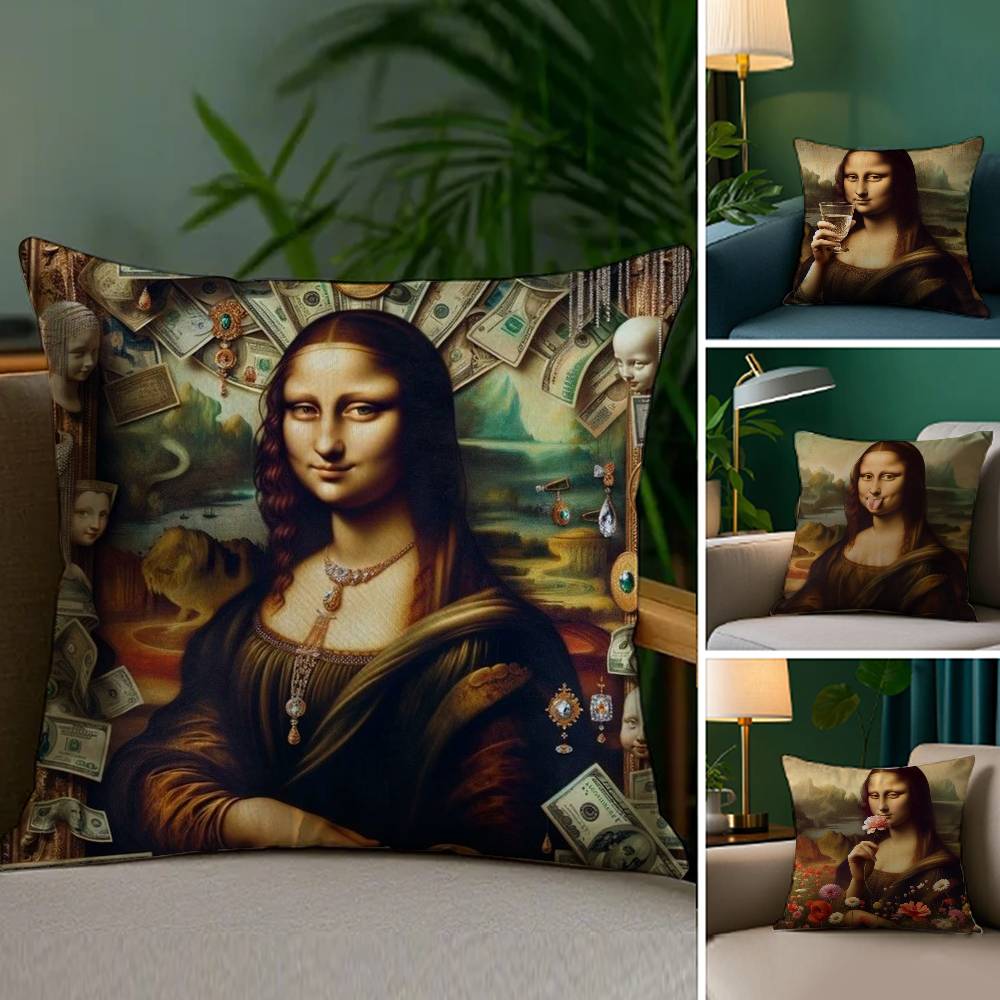 Modern Art Funny Mona Lisa Pillow Case Plush Fabric Soft Double Sided Print Sofa Cushion Cover Throw Pillow Covers