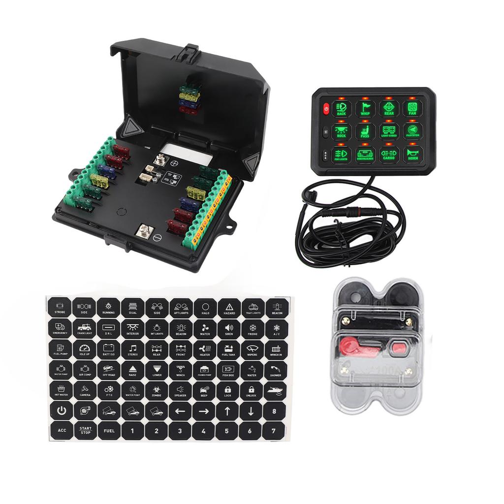 12 Gang Switch Panel 12V To 24V IP65 Water Resistant RGB Color Universal for Truck Boat Offroad ATV UTV SUV