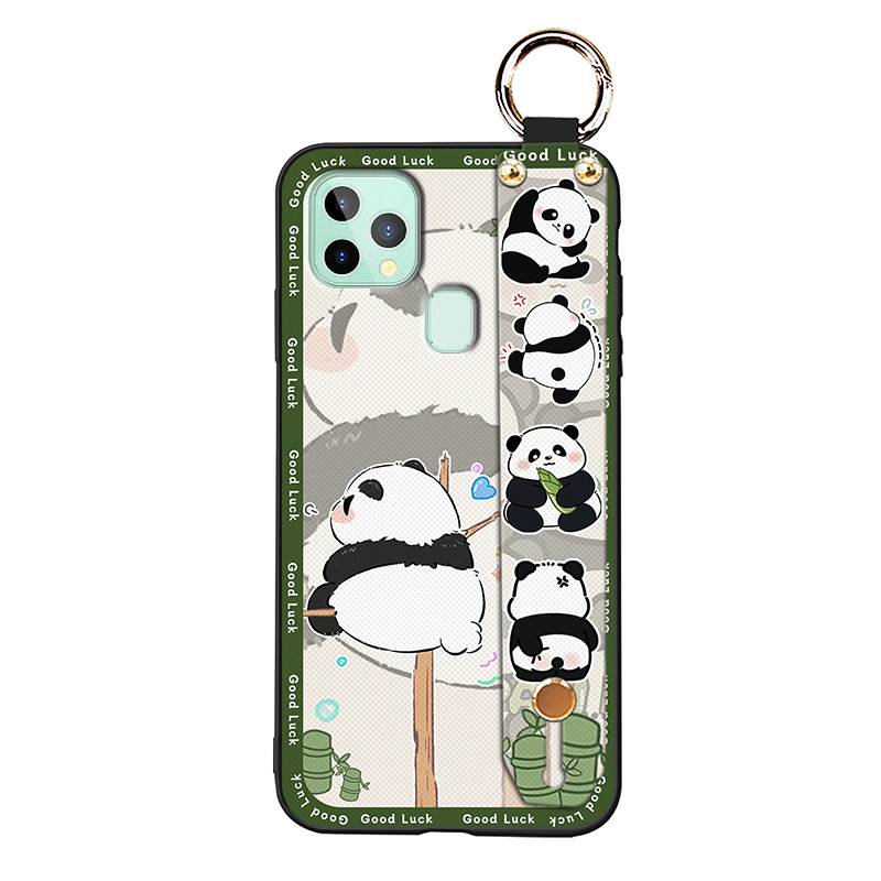 Silicone Protective Phone Case For Oukitel C22 Cartoon Wristband Fashion Design Anti-knock Panda Phone Holder Kickstand