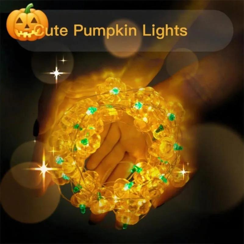 1/2pc 1M 10 LED Halloween Pumpkin Copper Wire String Lights DIY Fairy Lamp Battery Powered for Home Bedroom Halloween Party Deco