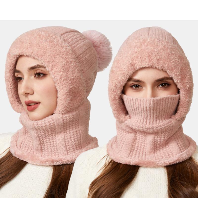 

Цельная вязаная шапка Женская осенне-зимняя толстая шапка шарф маска цельная шерстяная шапка велосипедная ветрозащитная теплая шапка розовый