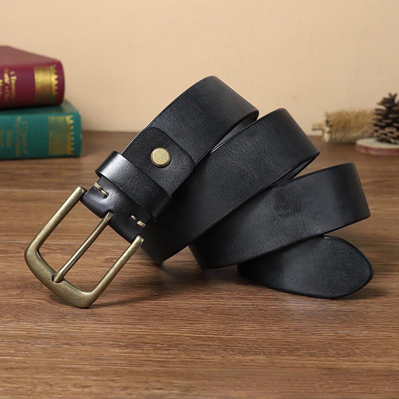 Gürtel Herren Persönlichkeit Mode Trend Kontrastfarbe Punkte Leder Dornschließe Erste Schicht Rindsleder Retro Reines Kupfer Jeansgürtel