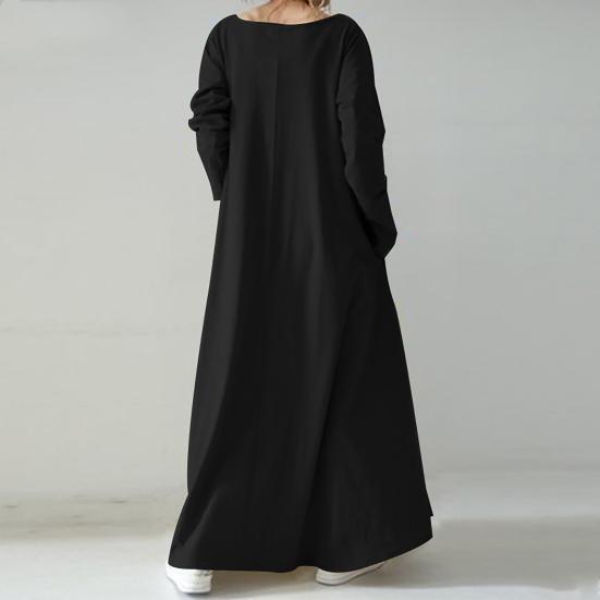 Autumn Winter Women Long Dress Solid Color V Neck Long Sleeves Streetwear