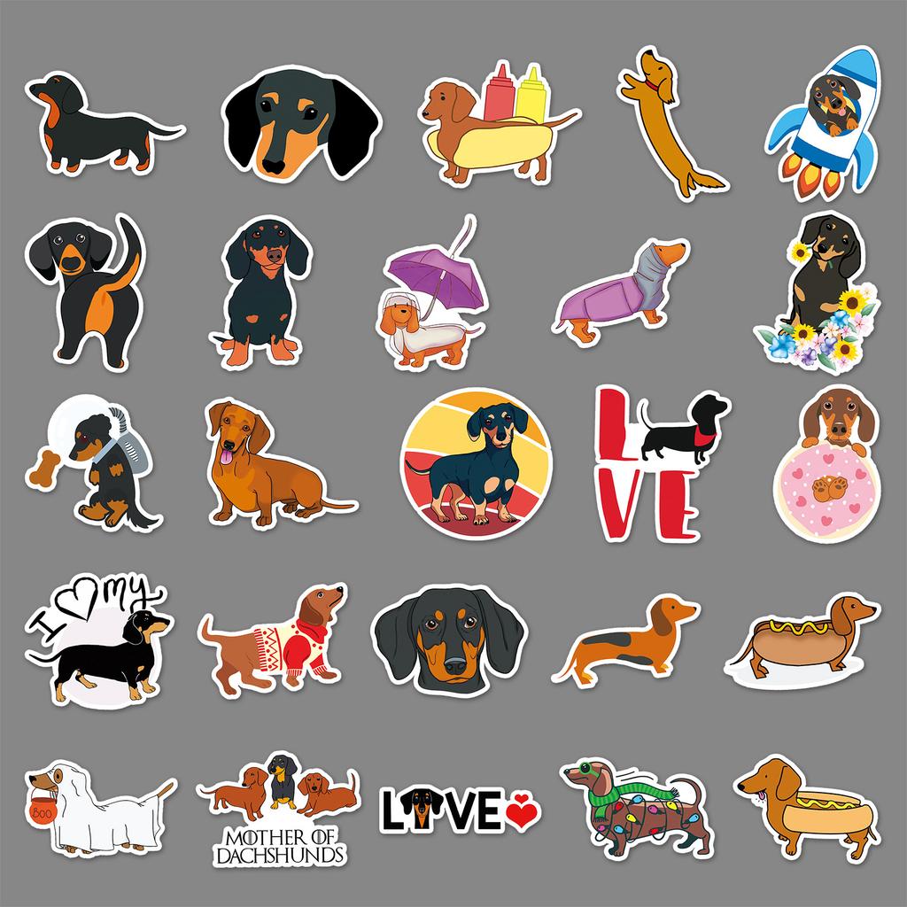 50 Dachshund Dog Dog Cartoon Cute Animal Children's DIY Skateboard Mobile Phone Case Suitcase Stickers