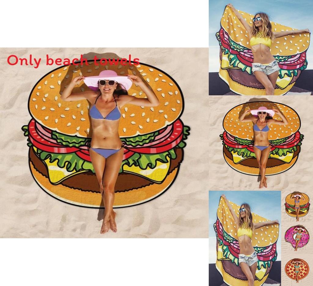 Hamburgers Donuts Pizza Design Beach Towel For Kids And Adults With Polyester Fabric For Pool And Beach Use