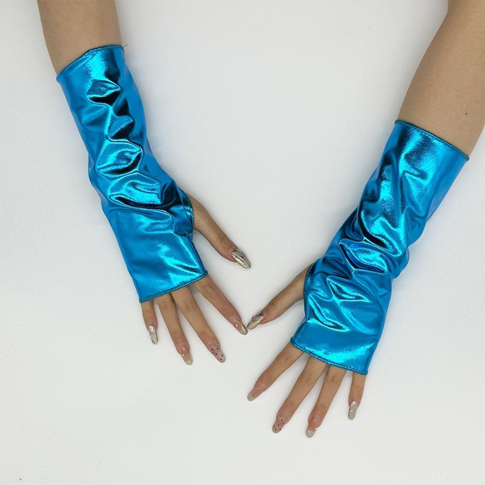 1 Paar Fingerlose Handschuhe mit Hochglanzfinish Punk-Stil Performance-Handschuhe Halloween-Verkleidung