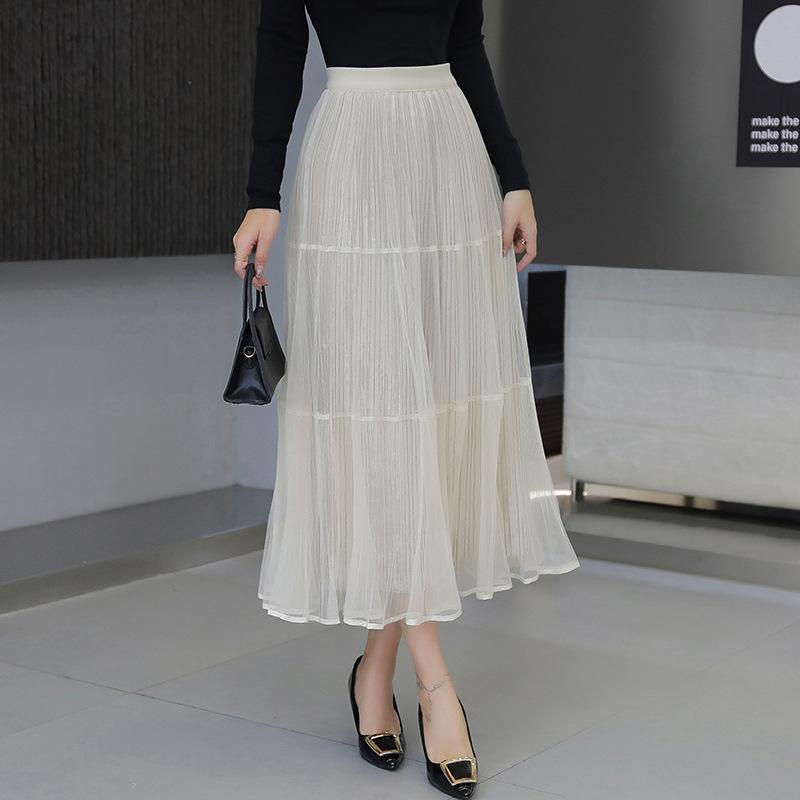 

Сращивание плиссированной юбки-торта юбка A-word длинная юбка 2025 осень и зима новый высококачественный маленький мужской универсальный One Size абрикосовый