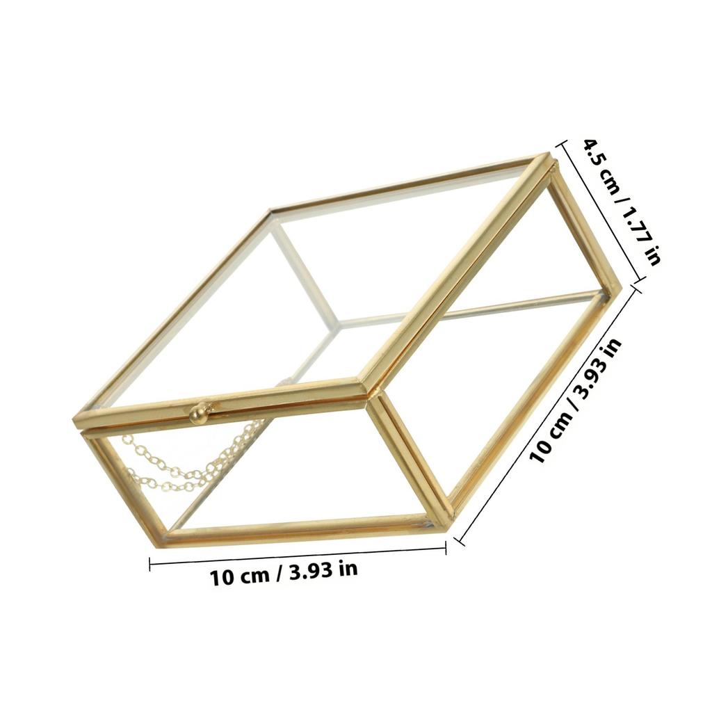Glass Jewelry Holder Alloy Case Clear Display Jewelry Organizer Retro Style Trinket Box for Home Use Trinket Box with Lid