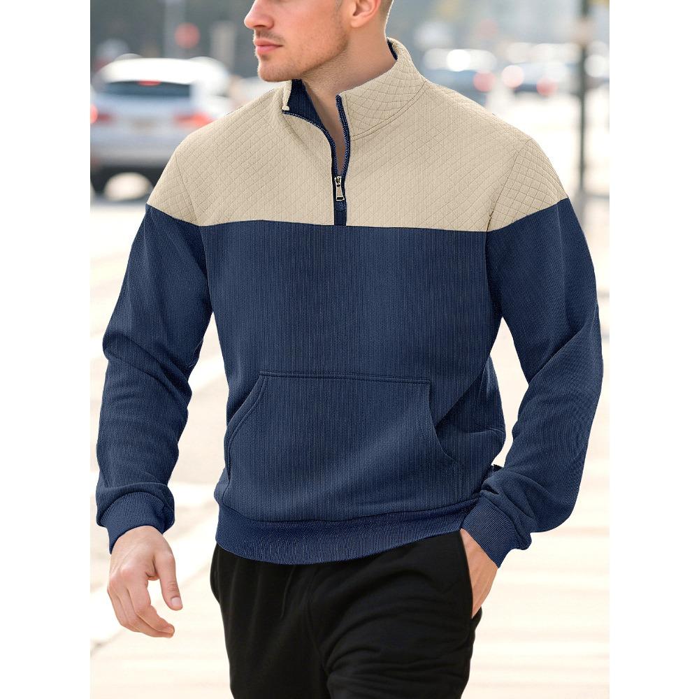 Herren Waffelpiqué Casual Stehkragen Zip-Up Hoodie mit kleinem Karomuster TK Diamond Check Oberbekleidung