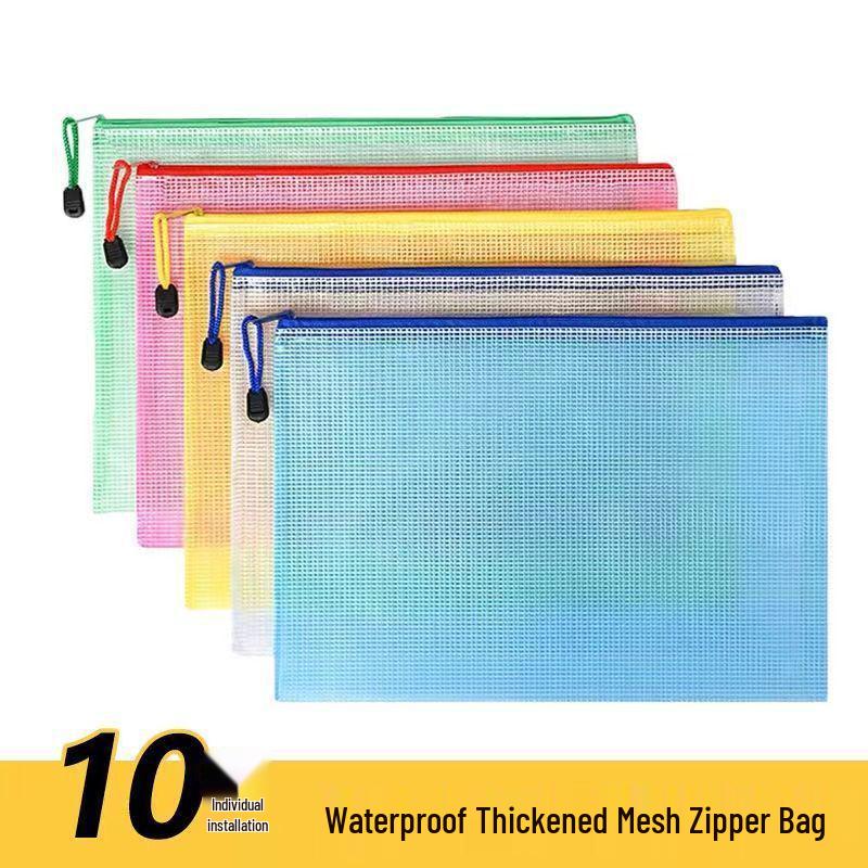 

Set of 10 A4 Grid Zipper Bags: Transparent, Waterproof, Thickened for Document and Test Paper Storage Small A6 (238mm x 110mm)