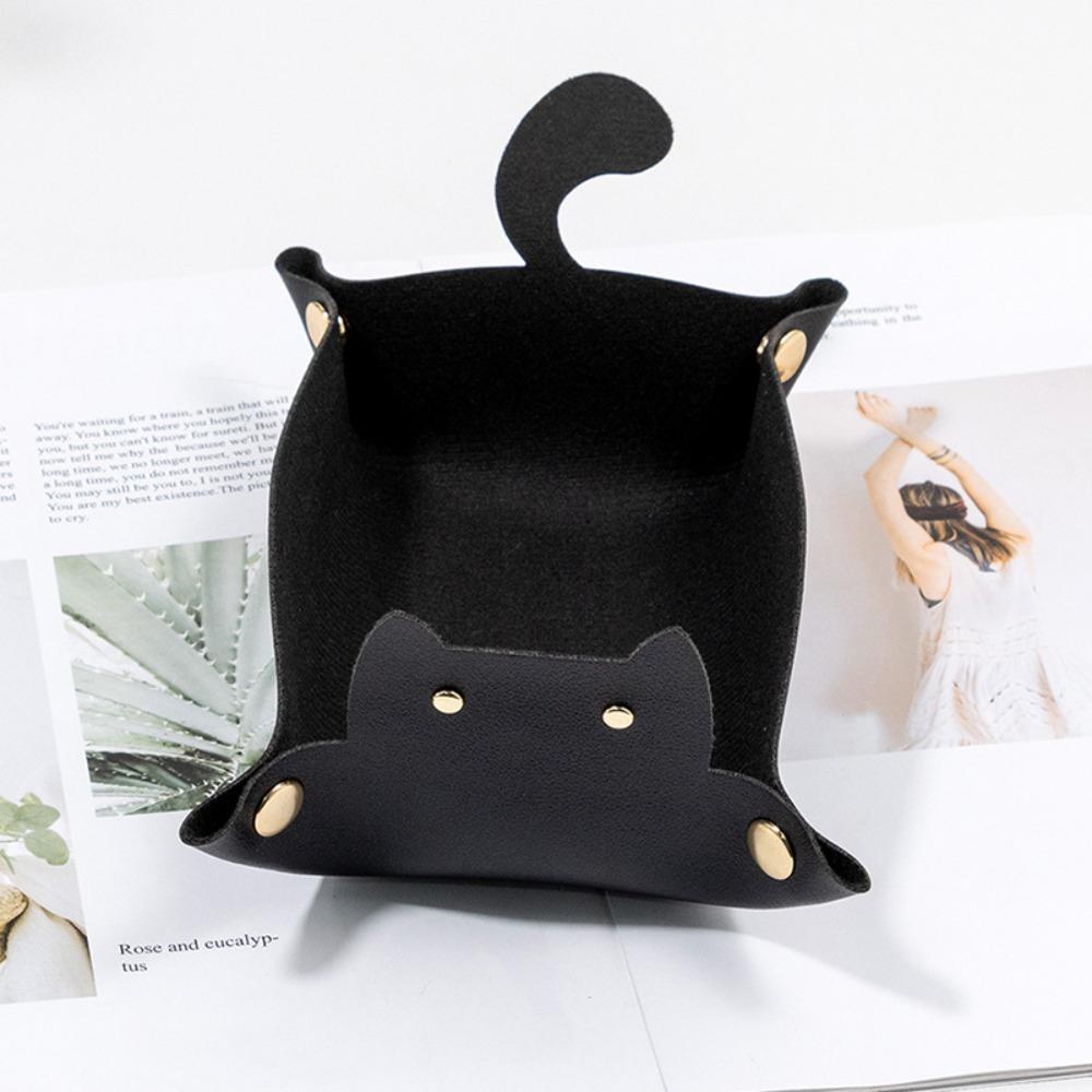 PU Leather Hexagonal Dice Tray Cute Cat Shape Folding Function Key Storage Tray Game Accessories Dice Tray Box For RPG DnD Game