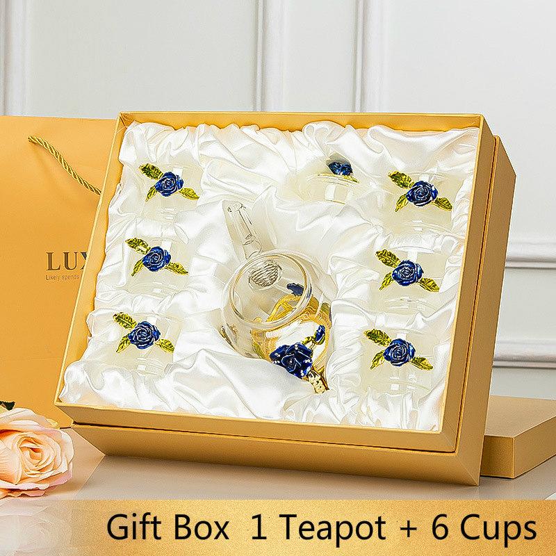 Krásná smaltovaná křišťálová čajová souprava sedmikráska Skleněná konvice na horké a studené nápoje Domácí nápojové sklo Kancelářská konvice Čajová souprava Kávová konvice