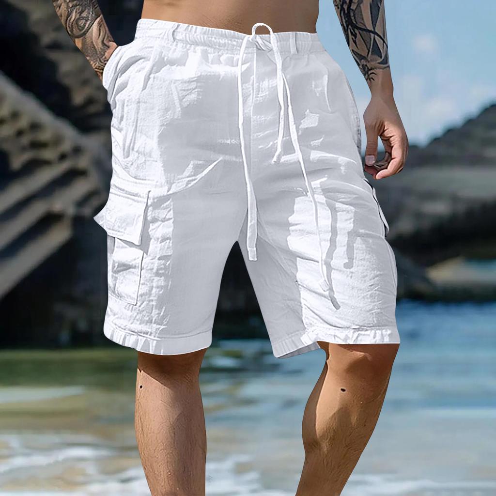 Men's Cotton Linen Casual Cargo Shorts Men's Fashion Work Shorts
