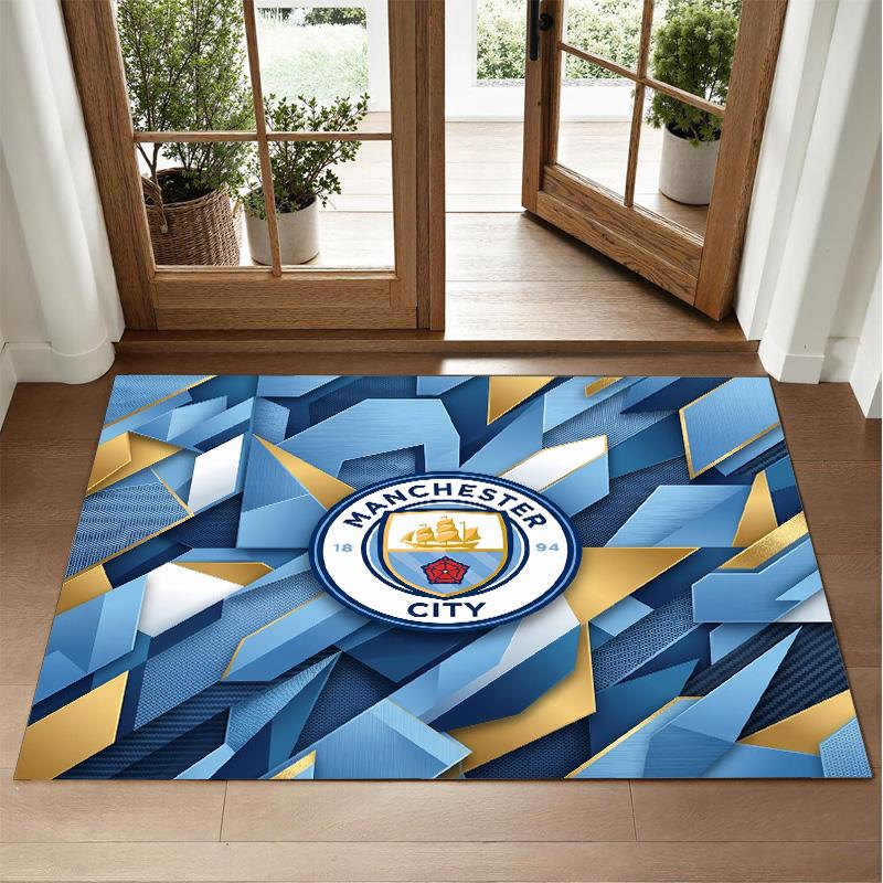 Manchester City Design Crystal Velvet Rug Soft Decorative Mat for Bedroom Entrance