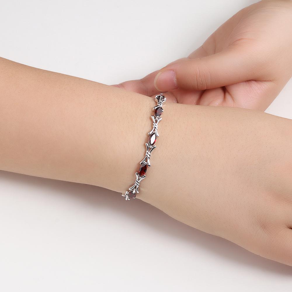 Stříbrný náramek s zapínáním 925 s přírodním červeným granátem, mq 4*8 mm, kreativní design, jemné šperky pro ženy, pěkný dárek B00106