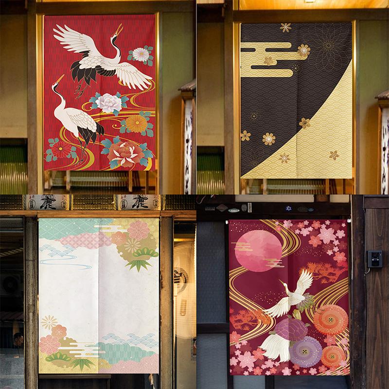 Cortina de Porta Estilo Japonês Algodão Linho Flor de Cerejeira Cortina Entrada da Cozinha Restaurante Decoração Noren Divisória Meia-cortina