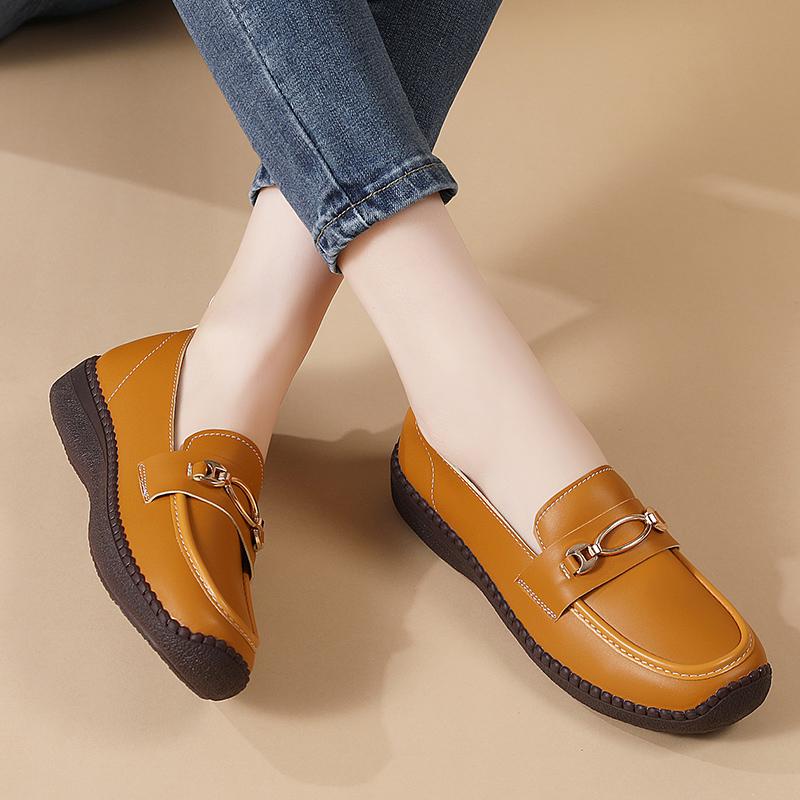 

Women Simple Yellow Leather Loafers Driving Moccasins Comfort Flats Black Casual Slip on Plus Size Black Business Office Shoes 43 жовтий