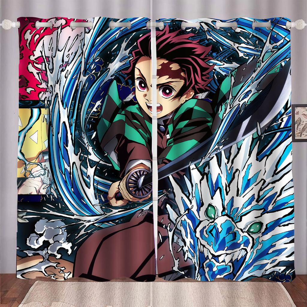 Demon Slayer Cartoon Anime Dustproof  Balcony Screen Curtains For Living Room Bedroom Blackout Curtains Polyester Home