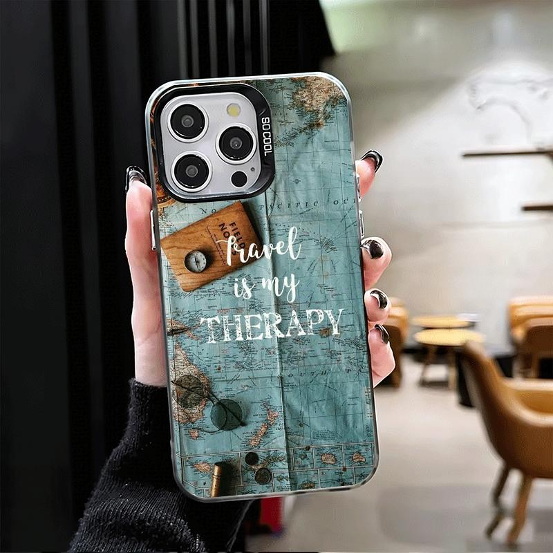 Travel Map Artistic Pattern Shockproof Phone Case for iPhone 17 Air 16 16E 15 Pro Max 14 Plus 13 Mini 12 Back Cover Anti Fall Fu