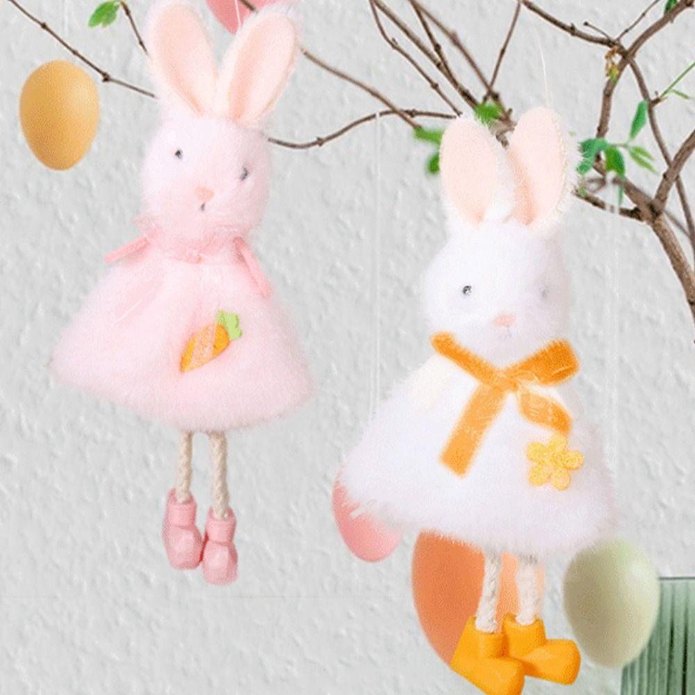 Plush Rabbit Doll Pendant Cute Happy Easter Decoration Easter Long Legs Bunny Doll Children Gift