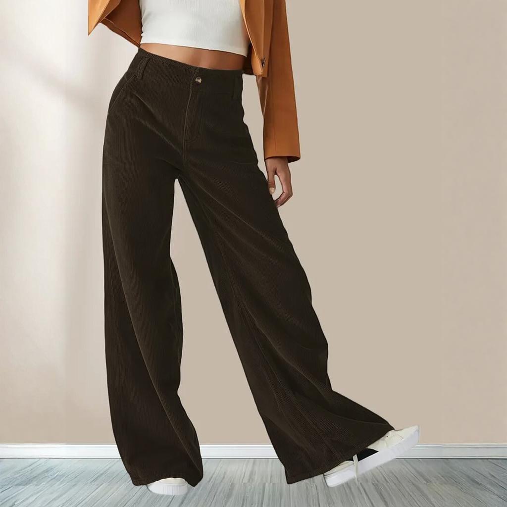 Women's Fashionable Casual Corduroy High-waisted Slimming Straight Leg Trousers