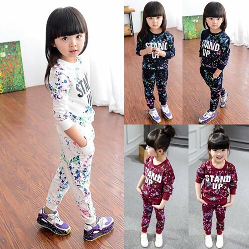 Bequemes Baumwoll-Kleinkind Kinder Baby Mädchen T-Shirt Tops Kleid und lange Hosen Set